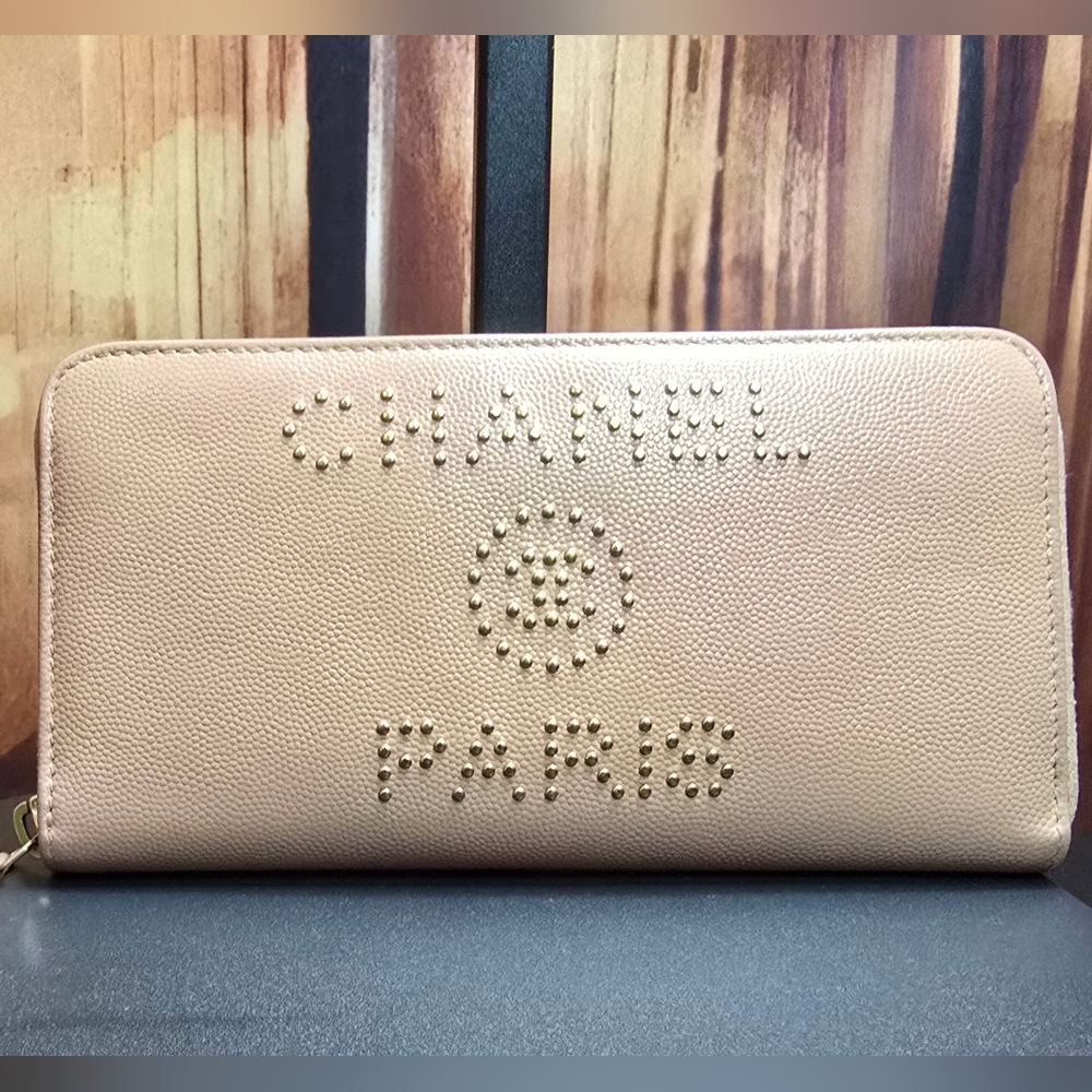 Chanel Deauville Long Wallet With  Caviar Skin- Studs - EUC RARE